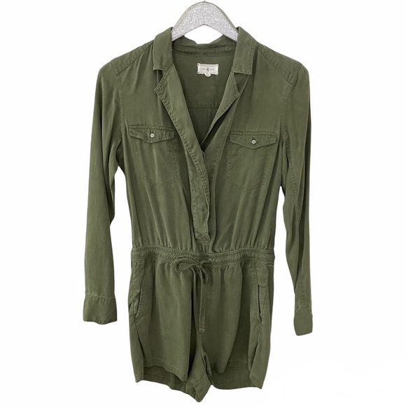 Lou & Grey Army Green Long Sleeve Button Up Romper - Picture 1 of 11